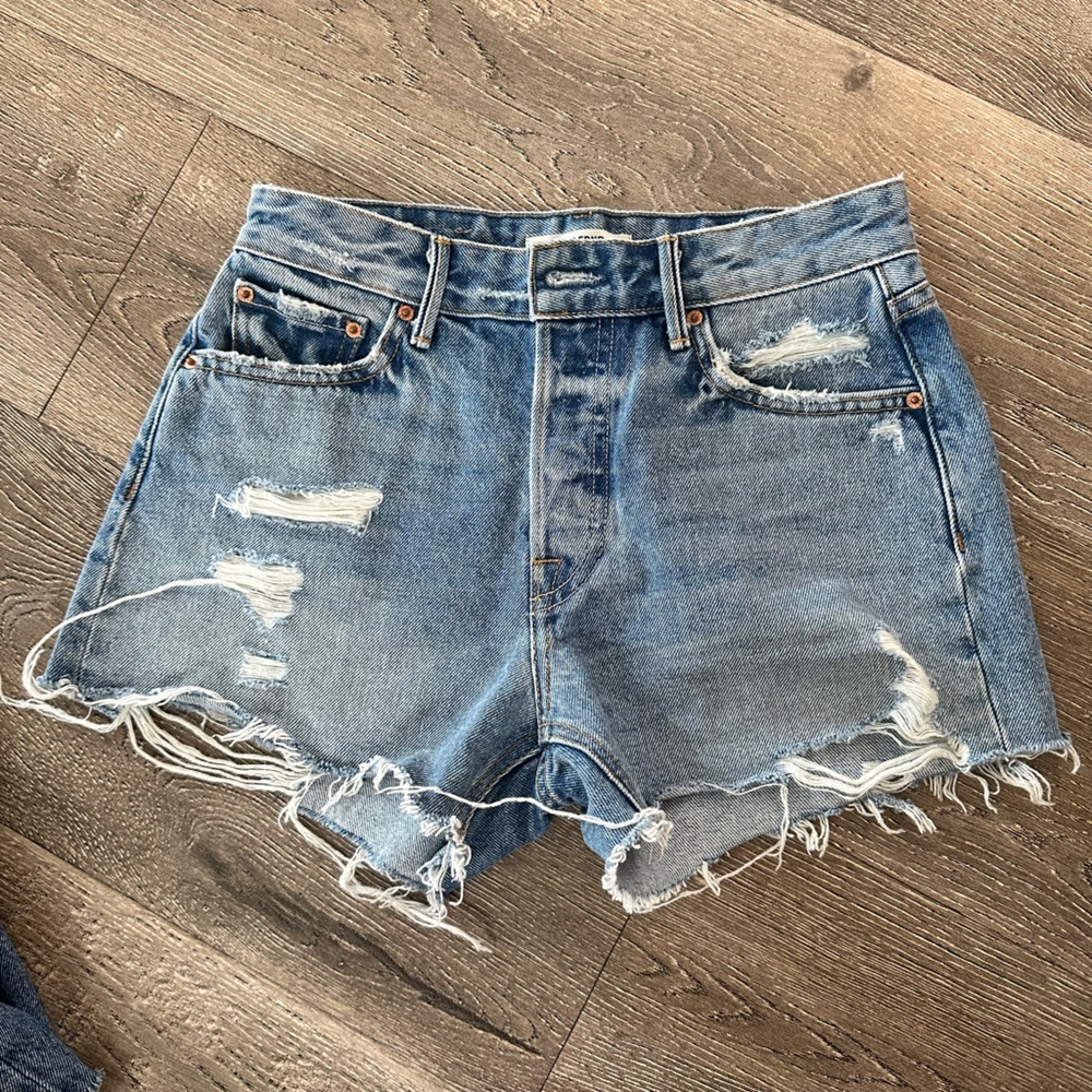 GRLFRND Blue Jean Shorts Distressed Frayed Hem